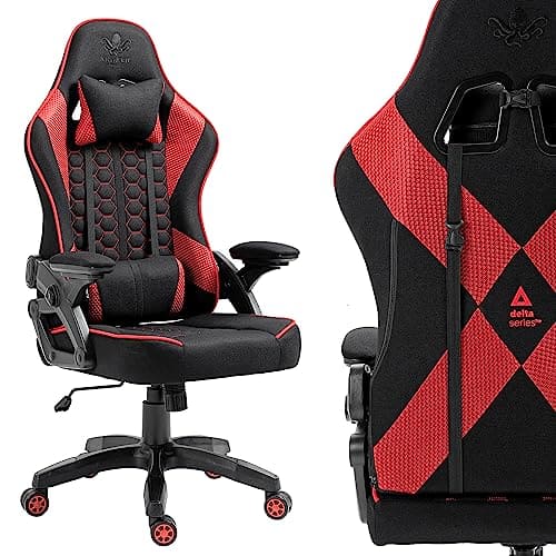Chaise Gaming KRAKEN CHAIRS Ergonomique Réglable Noir-Rouge avec Accoudoirs et Coussin Lombaire