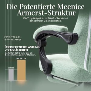 Chaise Gaming MEENICE Ergonomique avec Réglage, Repose-Pieds et Coussin Gel Vert
