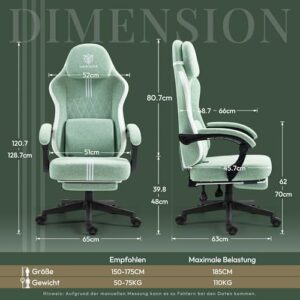 Chaise Gaming MEENICE Ergonomique avec Réglage, Repose-Pieds et Coussin Gel Vert
