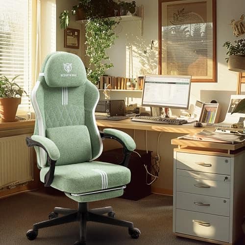 Chaise Gaming MEENICE Ergonomique avec Réglage, Repose-Pieds et Coussin Gel Vert