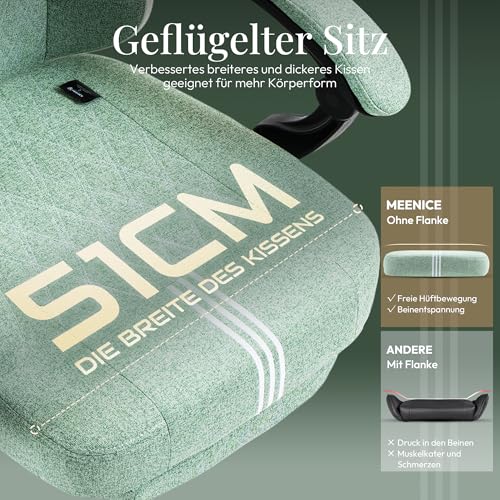 Chaise Gaming MEENICE Ergonomique avec Réglage, Repose-Pieds et Coussin Gel Vert