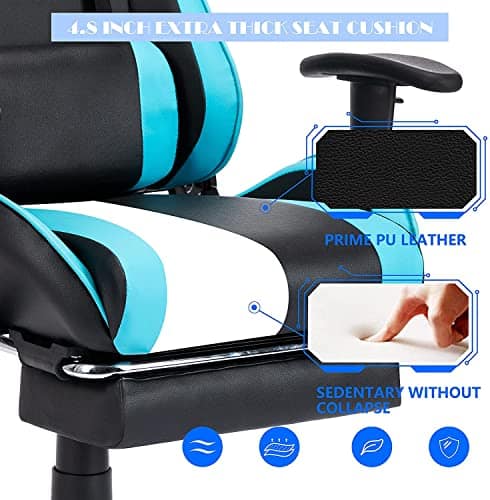 Chaise Gaming Massante ALEAVIC Ergonomique avec Repose-Pieds en PU Cuir Bleu