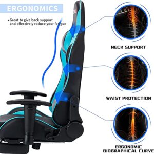 Chaise Gaming Massante ALEAVIC Ergonomique avec Repose-Pieds en PU Cuir Bleu