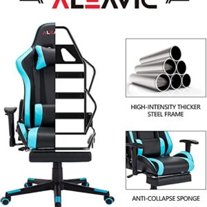 Chaise Gaming Massante ALEAVIC Ergonomique avec Repose-Pieds en PU Cuir Bleu