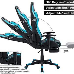 Chaise Gaming Massante ALEAVIC Ergonomique avec Repose-Pieds en PU Cuir Bleu
