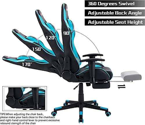 Chaise Gaming Massante ALEAVIC Ergonomique avec Repose-Pieds en PU Cuir Bleu