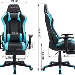 Chaise Gaming Massante ALEAVIC Ergonomique avec Repose-Pieds en PU Cuir Bleu