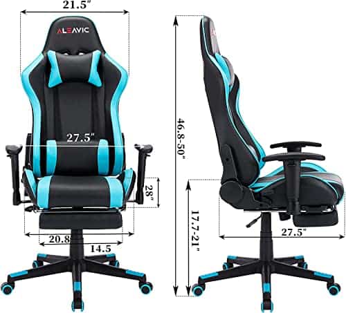 Chaise Gaming Massante ALEAVIC Ergonomique avec Repose-Pieds en PU Cuir Bleu