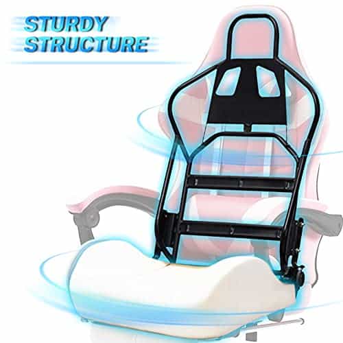 Chaise Gaming Massante Soontrans Ergonomique avec Repose-Pied et Support Lombaire (Rose)