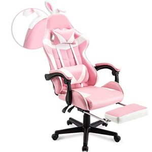 Chaise Gaming Massante Soontrans Ergonomique avec Repose-Pied et Support Lombaire (Rose)