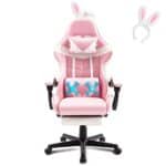 Chaise Gaming Massante Soontrans Ergonomique avec Repose-Pied et Support Lombaire (Rose)