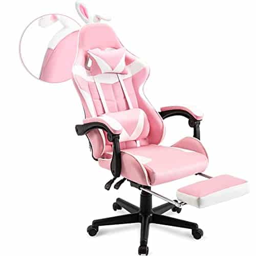 Chaise Gaming Massante Soontrans Ergonomique avec Repose-Pied et Support Lombaire (Rose)