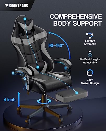 Chaise Gaming Massante Soontrans Ergonomique avec Support Lombaire et Repose-pied