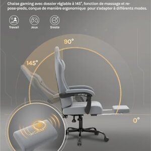 Chaise Gaming Massante WOLTU GS08gr – Ergonomique, Repose-Pieds, Charge 150kg
