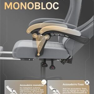 Chaise Gaming Massante WOLTU GS08gr – Ergonomique, Repose-Pieds, Charge 150kg