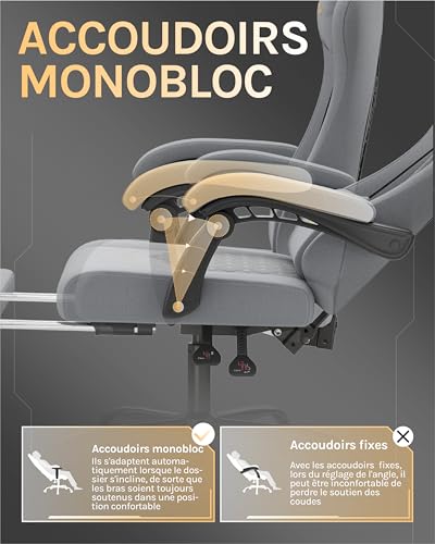 Chaise Gaming Massante WOLTU GS08gr – Ergonomique, Repose-Pieds, Charge 150kg