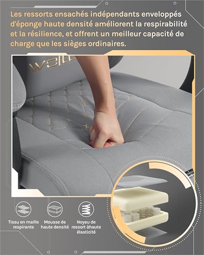 Chaise Gaming Massante WOLTU GS08gr – Ergonomique, Repose-Pieds, Charge 150kg