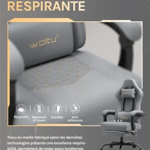 Chaise Gaming Massante WOLTU GS08gr – Ergonomique, Repose-Pieds, Charge 150kg