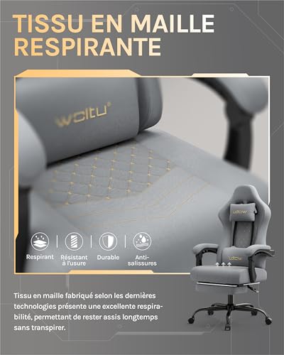 Chaise Gaming Massante WOLTU GS08gr – Ergonomique, Repose-Pieds, Charge 150kg