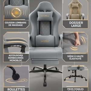 Chaise Gaming Massante WOLTU GS08gr – Ergonomique, Repose-Pieds, Charge 150kg