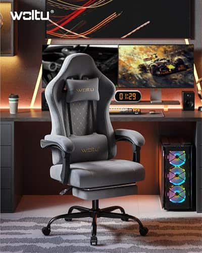 Chaise Gaming Massante WOLTU GS08gr – Ergonomique, Repose-Pieds, Charge 150kg