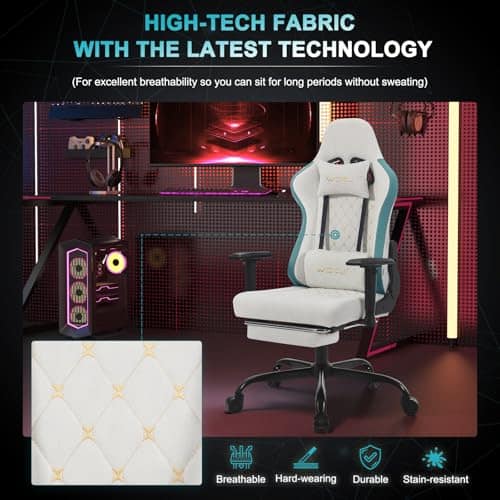 Chaise Gaming Massante WOLTU GS09bws avec Coussin Lombaire et Repose-Pieds