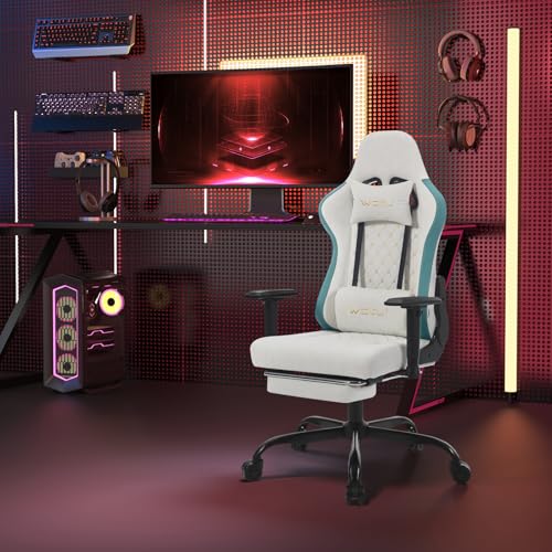 Chaise Gaming Massante WOLTU GS09bws avec Coussin Lombaire et Repose-Pieds