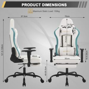 Chaise Gaming Massante WOLTU GS09bws avec Coussin Lombaire et Repose-Pieds