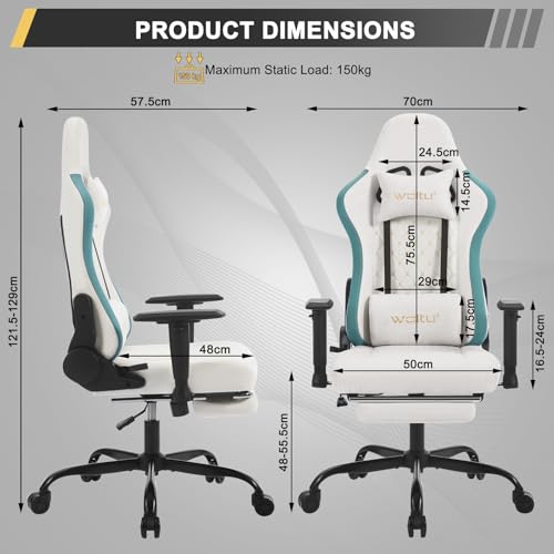 Chaise Gaming Massante WOLTU GS09bws avec Coussin Lombaire et Repose-Pieds