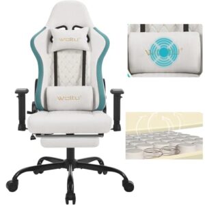 Chaise Gaming Massante WOLTU GS09bws avec Coussin Lombaire et Repose-Pieds
