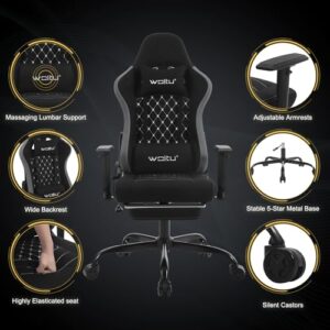 Chaise Gaming Massante WOLTU GS09szg avec Appui-tête et Repose-Pieds