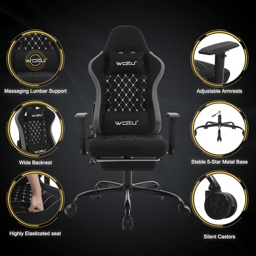 Chaise Gaming Massante WOLTU GS09szg avec Appui-tête et Repose-Pieds
