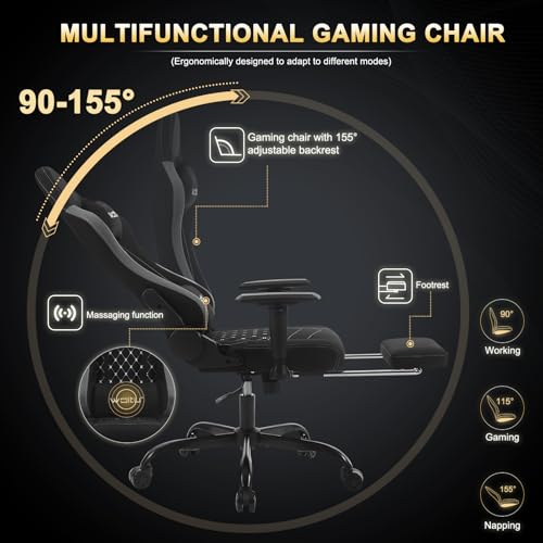 Chaise Gaming Massante WOLTU GS09szg avec Appui-tête et Repose-Pieds