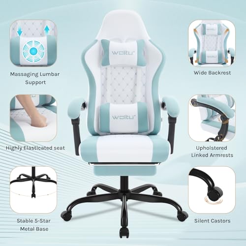 Chaise Gaming Massante WOLTU GS15bws avec Repose-Pieds et Soutien Lombaire