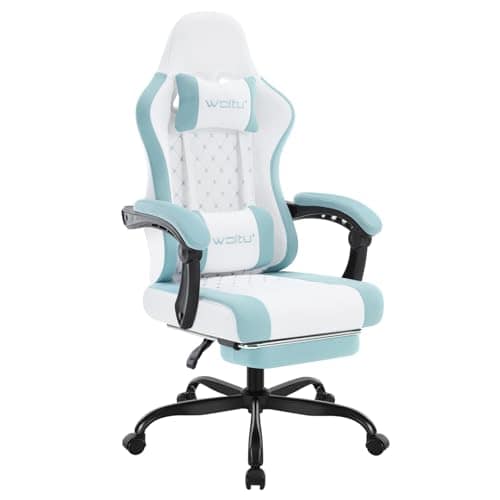 Chaise Gaming Massante WOLTU GS15bws avec Repose-Pieds et Soutien Lombaire