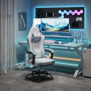 Chaise Gaming Massante WOLTU GS15bws avec Repose-Pieds et Soutien Lombaire