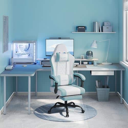 Chaise Gaming Massante WOLTU GS15bws avec Repose-Pieds et Soutien Lombaire