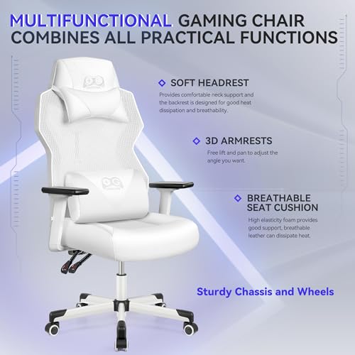 Chaise Gaming OneGame Ergonomique 3D, Dossier Réglable, 150KG, Blanc