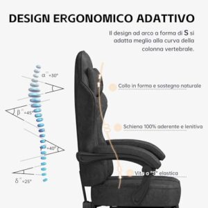 Chaise Gaming PZDO Ergonomique Noir avec Repose-Pieds et Tissu High-Tech