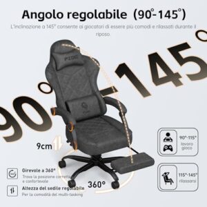Chaise Gaming PZDO Ergonomique Noir avec Repose-Pieds et Tissu High-Tech