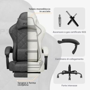 Chaise Gaming PZDO Ergonomique Noir avec Repose-Pieds et Tissu High-Tech
