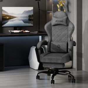 Chaise Gaming PZDO Ergonomique Noir avec Repose-Pieds et Tissu High-Tech