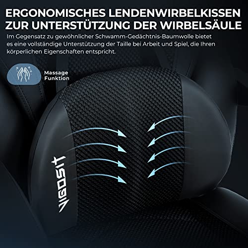 Chaise Gaming Pro Vigosit Ergonomique Inclinable Noire avec Accoudoirs et Repose-Pieds