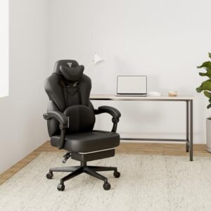 Chaise Gaming Pro Vigosit Ergonomique Inclinable Noire avec Accoudoirs et Repose-Pieds