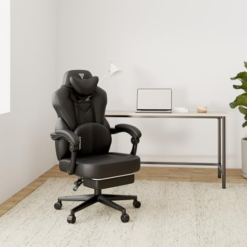 Chaise Gaming Pro Vigosit Ergonomique Inclinable Noire avec Accoudoirs et Repose-Pieds
