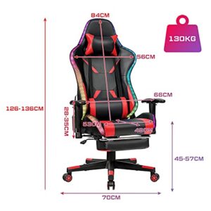 Chaise Gaming RELAX4LIFE LED Télécommandée, Dossier Inclinable et Accoudoirs Réglables – Rouge
