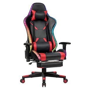 Chaise Gaming RELAX4LIFE LED Télécommandée, Dossier Inclinable et Accoudoirs Réglables – Rouge