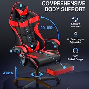 Chaise Gaming Racing Massante avec Soutien Lombaire et Appui-tête – Rouge
