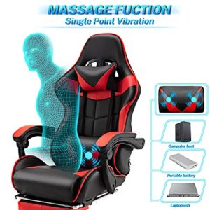 Chaise Gaming Racing Massante avec Soutien Lombaire et Appui-tête – Rouge