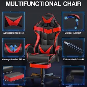 Chaise Gaming Racing Massante avec Soutien Lombaire et Appui-tête – Rouge